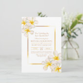 Frangipani wit goud tropisch verlegd huwelijk kaart (Staand voorkant)