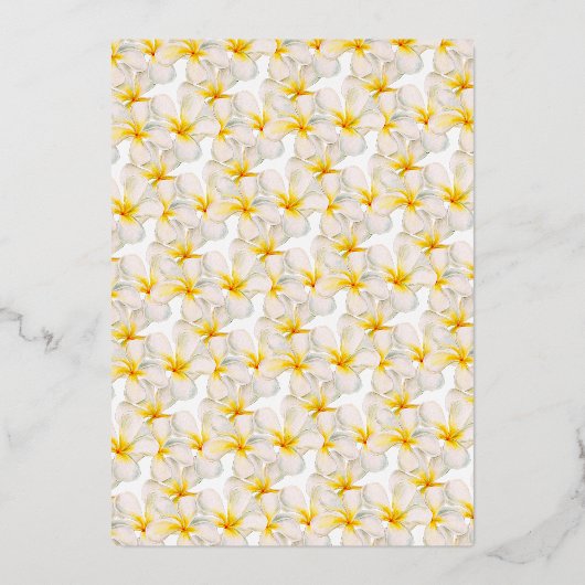 Frangipani wit goud tropische bloem kunst bruiloft folie uitnodiging (Achterkant)