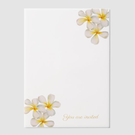 Frangipani wit goud tropische bruiloft cover vellum uitnodigingen (Voorkant)