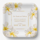 Frangipani wit goud tropische bruiloft papieren bordje (Voorkant)