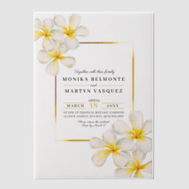 Frangipani wit goud tropische bruiloft vellum uitnodigingen