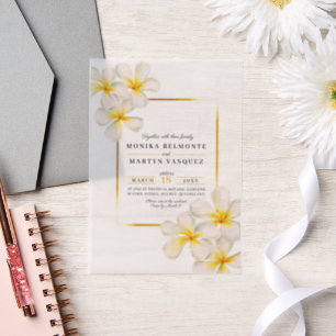 Frangipani wit goud tropische bruiloft vellum uitnodigingen