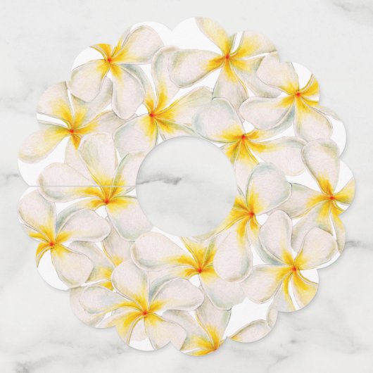 Frangipani witte gele bloemen tropische bruiloft wijnglaslabel (Voorkant)