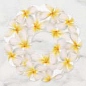 Frangipani witte gele bloemen tropische bruiloft wijnglaslabel (Achterkant)