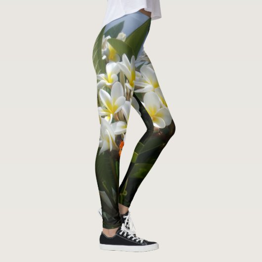 Frangipanis met vlinder, full print Leggings (Rechts)