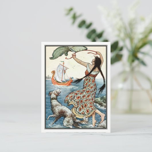 Frank C. Papé Pape -  meisje met hond Briefkaart (Staand voorkant)