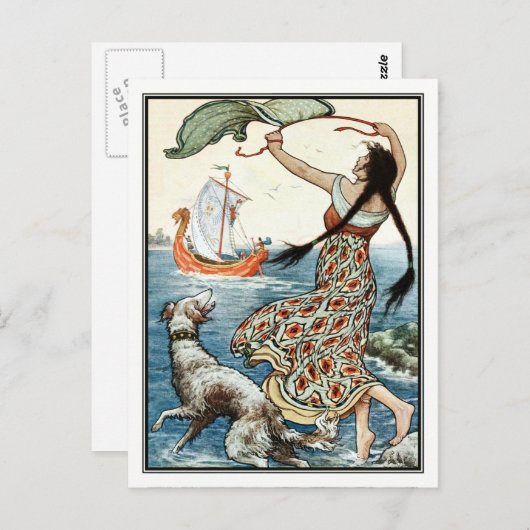 Frank C. Papé Pape -  meisje met hond Briefkaart (Voorkant / Achterkant)