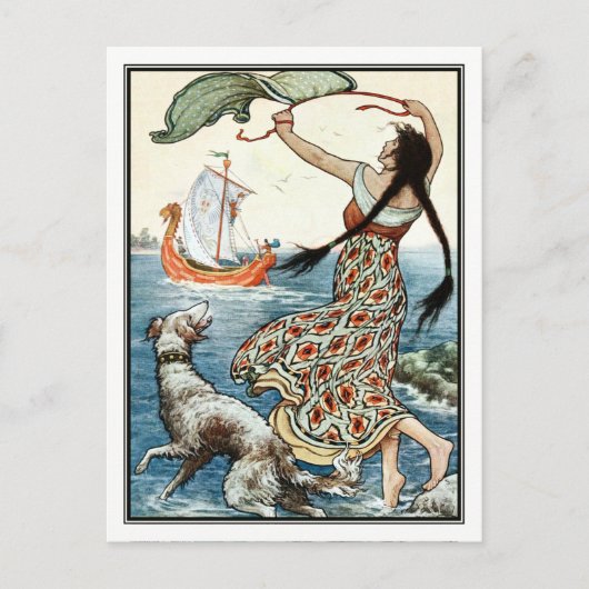 Frank C. Papé Pape -  meisje met hond Briefkaart (Voorkant)