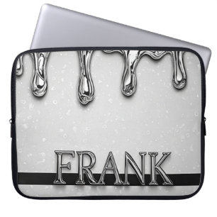 Frank Chrome Naambord met vloeibare metaaldruppels Laptop Sleeve