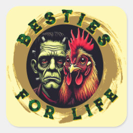 "Frank & Earl Besties" Chessy Chicken Selfies Vierkante Sticker