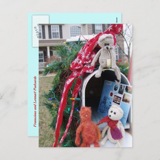Frank, Leo en Mandarijn Kersttijd Mailbox Feestdagenkaart (Voorkant / Achterkant)