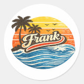 Frank Retro Sunset Naamontwerp Ronde Sticker (Voorkant)