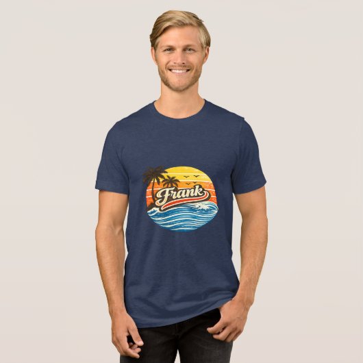 Frank Retro Sunset Naamontwerp Tri-Blend Shirt (Voorkant volledig)