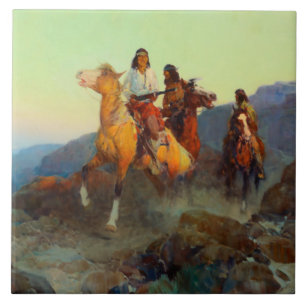 Frank Tenney Johnson Westerne Art "Renegade Apache Tegeltje