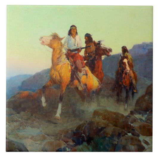 Frank Tenney Johnson Westerne Art "Renegade Apache Tegeltje (Voorkant)