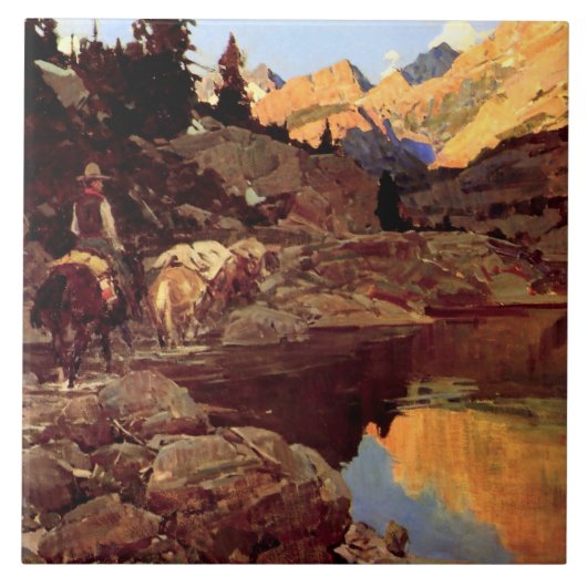 Frank Tenney Johnson Westerse Kunst "Bergmeer" Tegeltje (Voorkant)