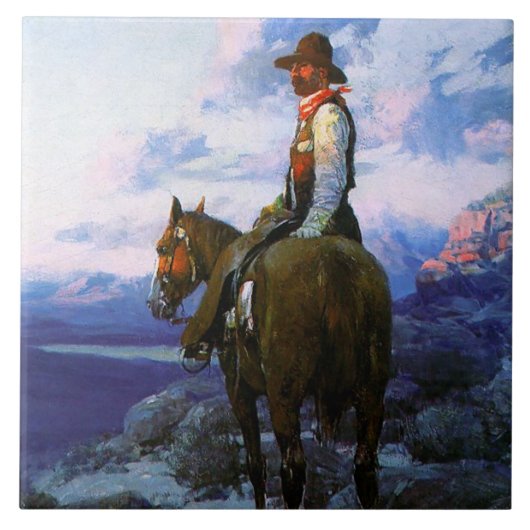 Frank Tenney Johnson Westerse Kunst "De Vee Dieven Tegeltje (Voorkant)