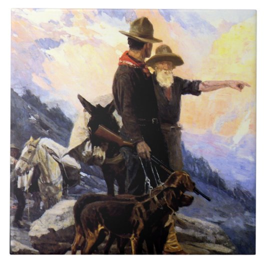 Frank Tenney Johnson Westerse Kunst "Mountain Hunt Tegeltje (Voorkant)