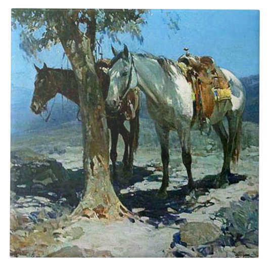 Frank Tenney Johnson Westerse Kunst “Stille Nacht” Tegeltje (Voorkant)