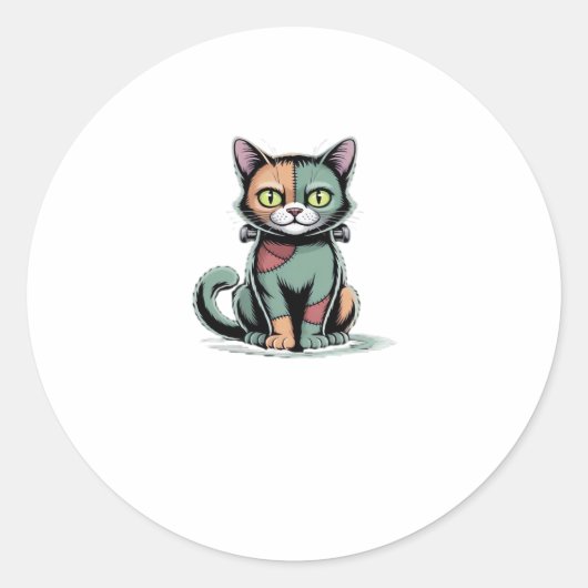 FrankenCat Oversized T-shirt Ronde Sticker (Voorkant)
