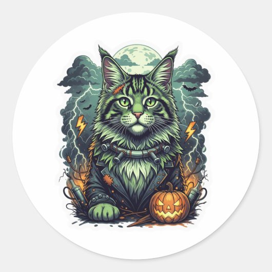 FrankenCoon – Maine Coon Halloween Ronde Sticker (Voorkant)