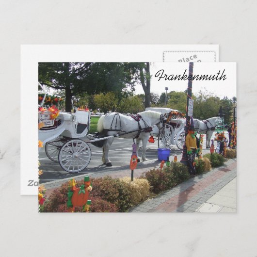 frankenmuth-michigan-white-horse-buggy-carrier-fa briefkaart (Voorkant / Achterkant)