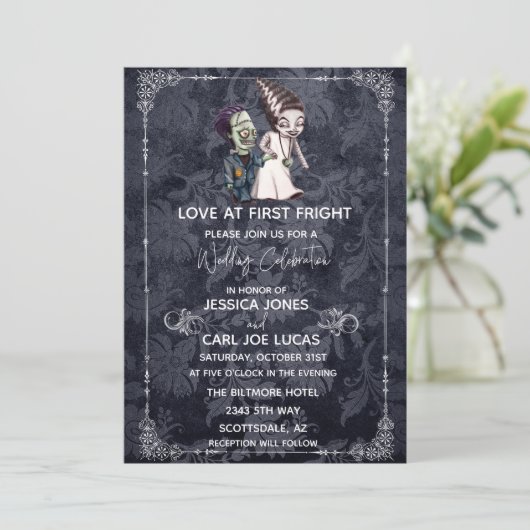 Frankenstein Bride Halloween Wedding Kaart (Staand voorkant)