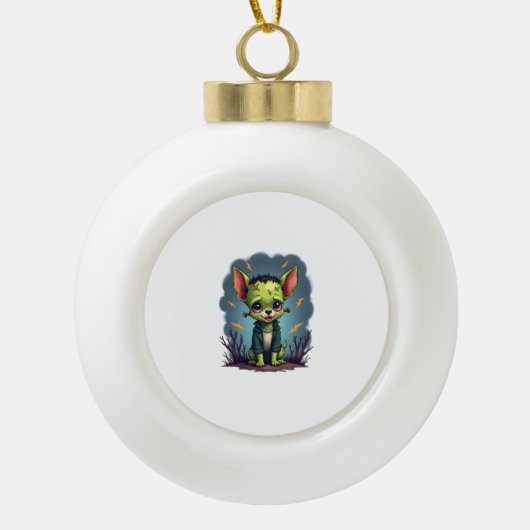 Frankenstein-Chihuahua-schok Keramische Bal Ornament (Voorkant)