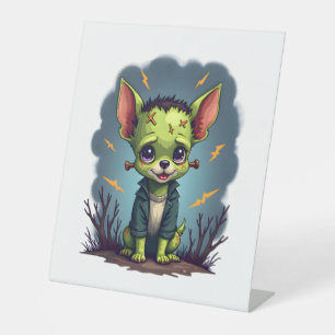 Frankenstein-Chihuahua-schok Reclamebord Met Voetstuk