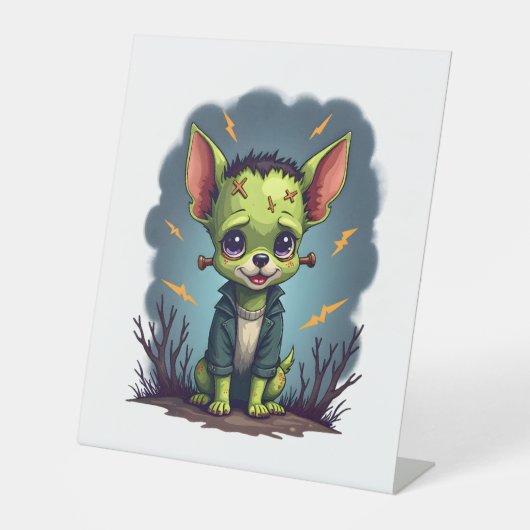 Frankenstein-Chihuahua-schok Reclamebord Met Voetstuk (Voorkant)