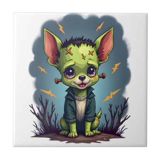 Frankenstein Chihuahua Schok Tegeltje (Voorkant)