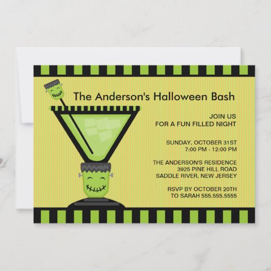 Frankenstein Cocktail Halloween Party Invitation Kaart (Voorkant)