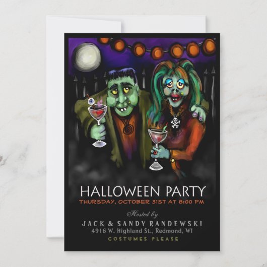 Frankenstein & Date Halloween Party Invite Kaart (Voorkant)