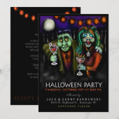 Frankenstein & Date Halloween Party Invite Kaart (Voorkant / Achterkant)
