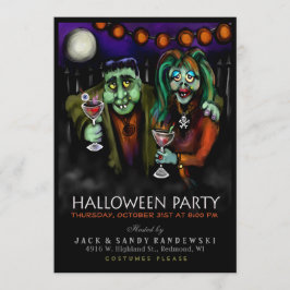 Frankenstein & Date Halloween Party Invite Kaart