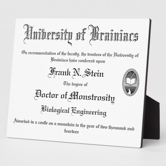 Frankenstein diploma display fotoplaat (Zijkant)