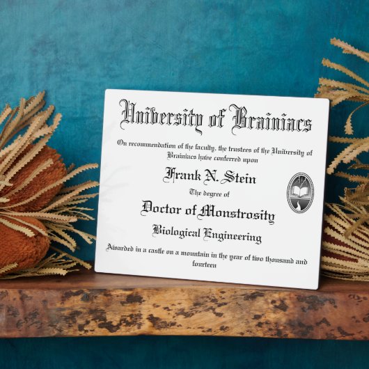 Frankenstein diploma display fotoplaat (Zijkant)