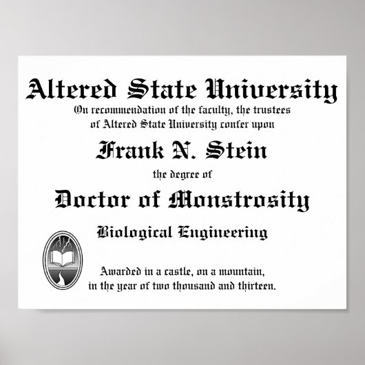 Frankenstein Diploma poster (Voorkant)