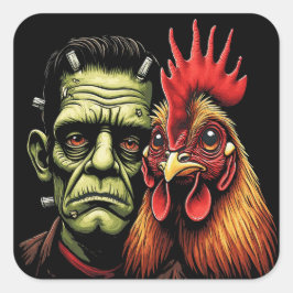 "Frankenstein & Earl" Chessy Chicken Selfies Vierkante Sticker