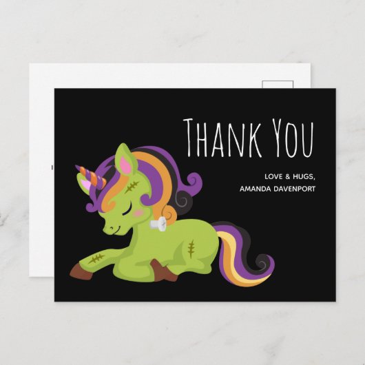 Frankenstein Eenhoorn Halloween Tekening Dank u Briefkaart (Voorkant / Achterkant)