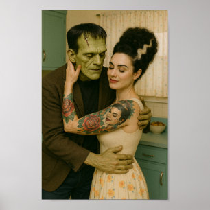 Frankenstein en Bride MCM Art Poster