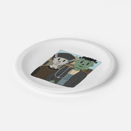 Frankenstein en de bruid van Frankenstein Papieren Bordje (Gekanteld)