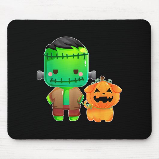 Frankenstein en pompoen hond Halloween Muismat (Voorkant)