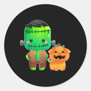 Frankenstein En Pompoen Hond Halloween Ronde Sticker