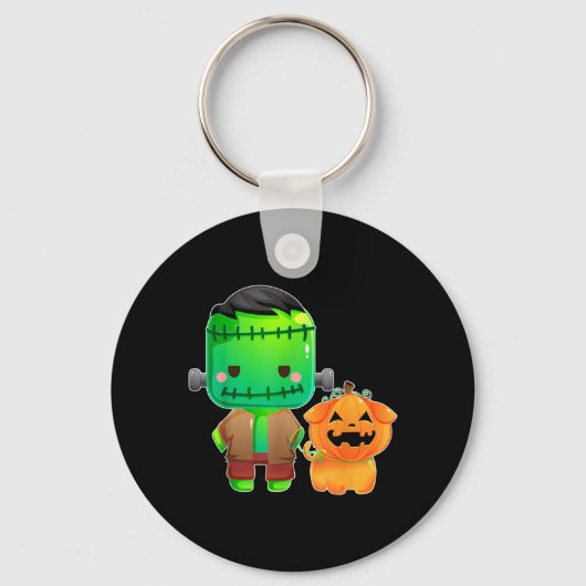 Frankenstein En Pompoen Hond Halloween Sleutelhanger (Voorkant)