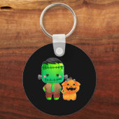 Frankenstein En Pompoen Hond Halloween Sleutelhanger (Voorkant)
