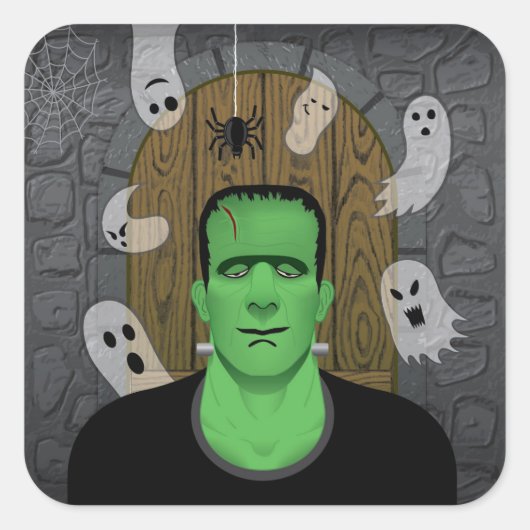Frankenstein & Ghosts Square Sticker (Voorkant)
