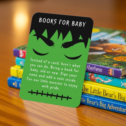 Frankenstein Halloween Baby shower Boek Aanvraag Informatiekaartje