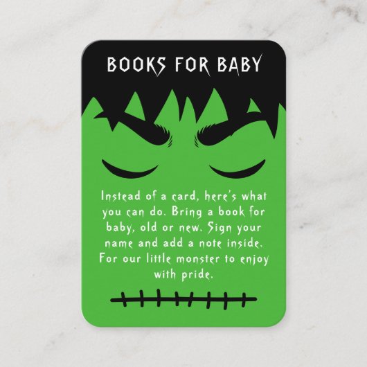 Frankenstein Halloween Baby shower Boek Aanvraag Informatiekaartje (Voorkant)