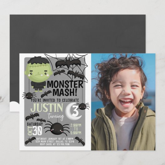 Frankenstein Halloween Birthday Party Invitation Kaart (Voorkant / Achterkant)